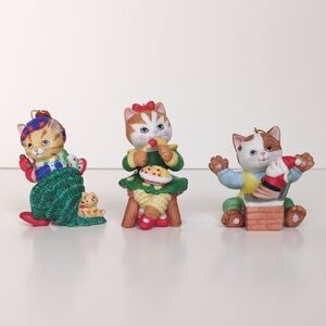 Vintage 90s Bronson Cat Christmas Ornaments - Tree Cutting Eating Pie Santa Toy